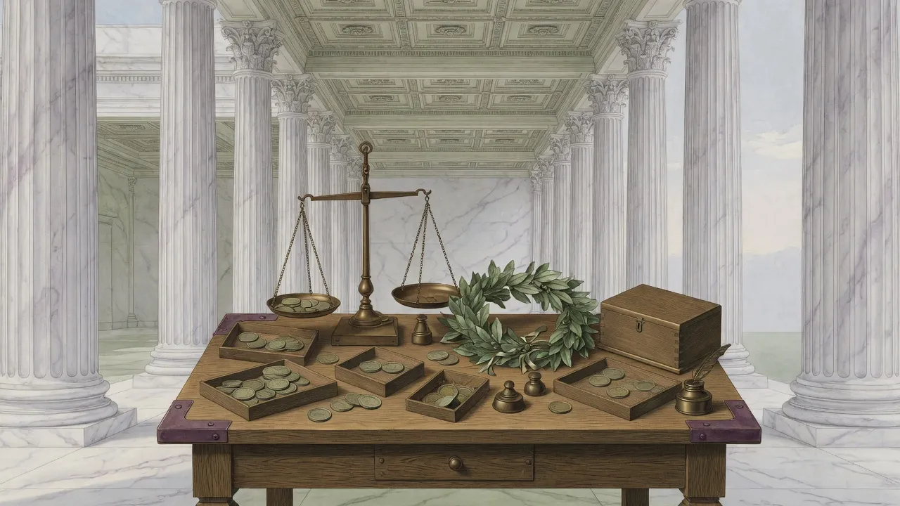 Money changer's table under a portico